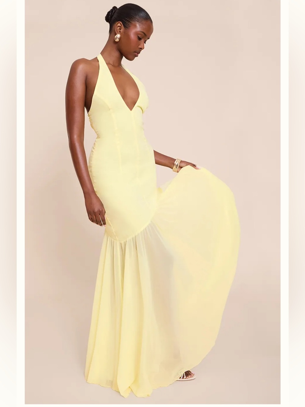 Chiffon Halterneck Dropped Waist Maxi Dress